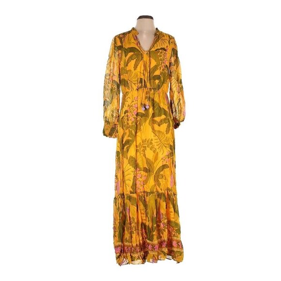 NWT Anthropologie x FARM Rio Printed Maxi in Yellow Floral Chiffon Dress S $230 - Picture 7 of 8